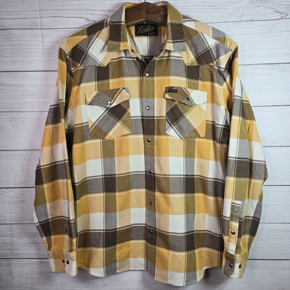 Howler Brothers Shirt Mens Size Large Plaid Flannel Snap Button Pockets